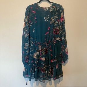 NWT Free People Blouson Sleeve Deep V-Neck Cherry Blossom Mini Dress New Small
